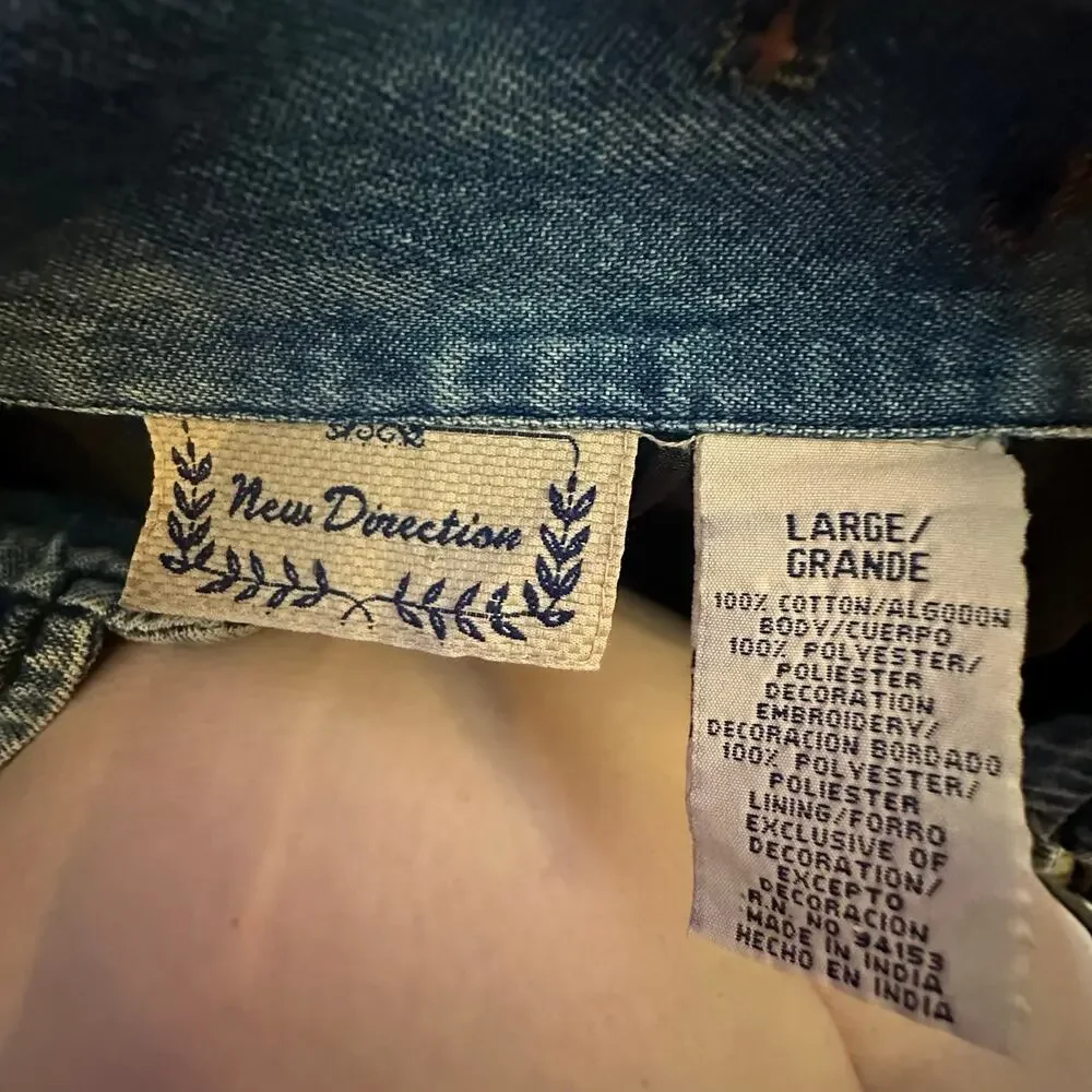 NEW DIRECTIONS x Unique Womens Embroidered & Beaded Denim Jacket. l Size Large - Picture 7 of 8
